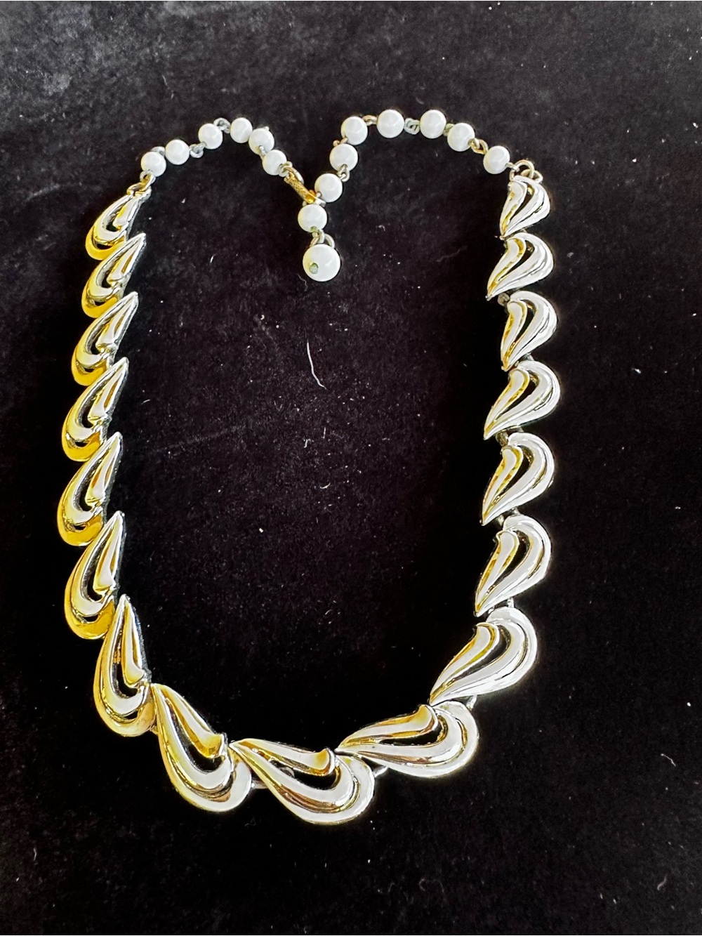 Vintage Elegant Two-Tone CoroTeardrop Necklace - Gold & Silver 50to 60s era